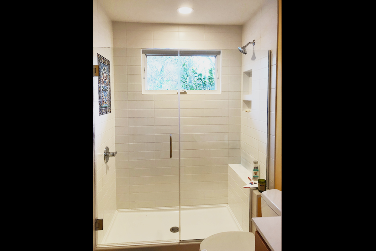 white tile alcove shower